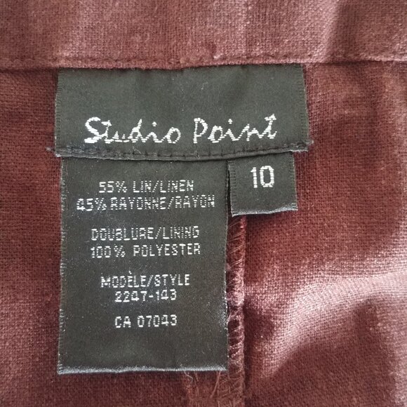 Studio Point linen blend chocolate brown wrap style midi skirt front slit 10 - Picture 15 of 15
